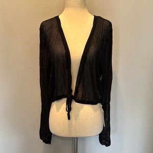 Akalnny Black Sheer Tie-Front Cardigan 2XL NWT